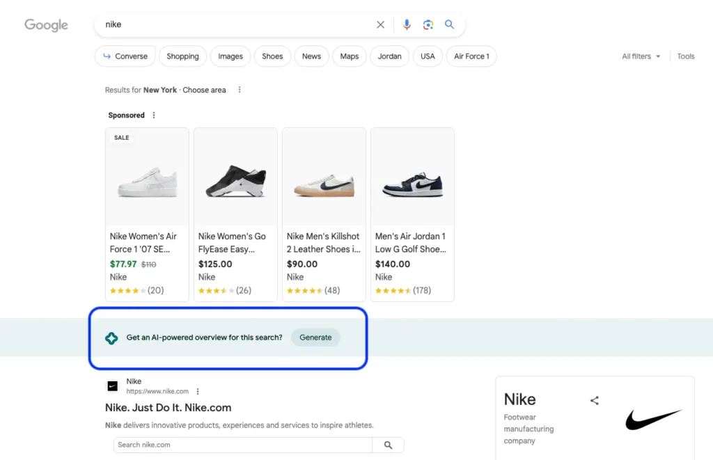 Screenshot of google search where generative ai not populated the answer